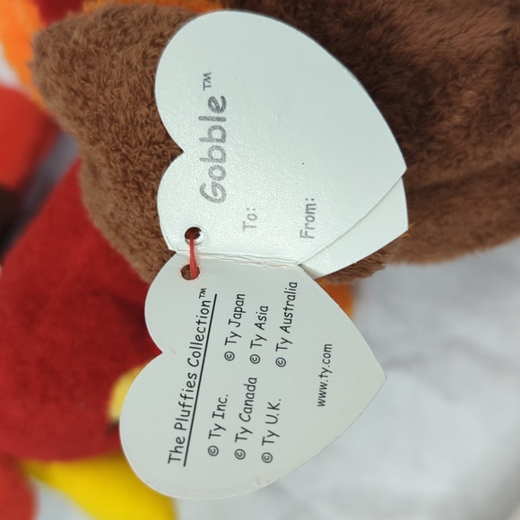 2 TY TURKEY "GOBBLE" THANKSGIVING BEANIE BABIES & THANKFUL PIE DISH - Picture 9 of 10